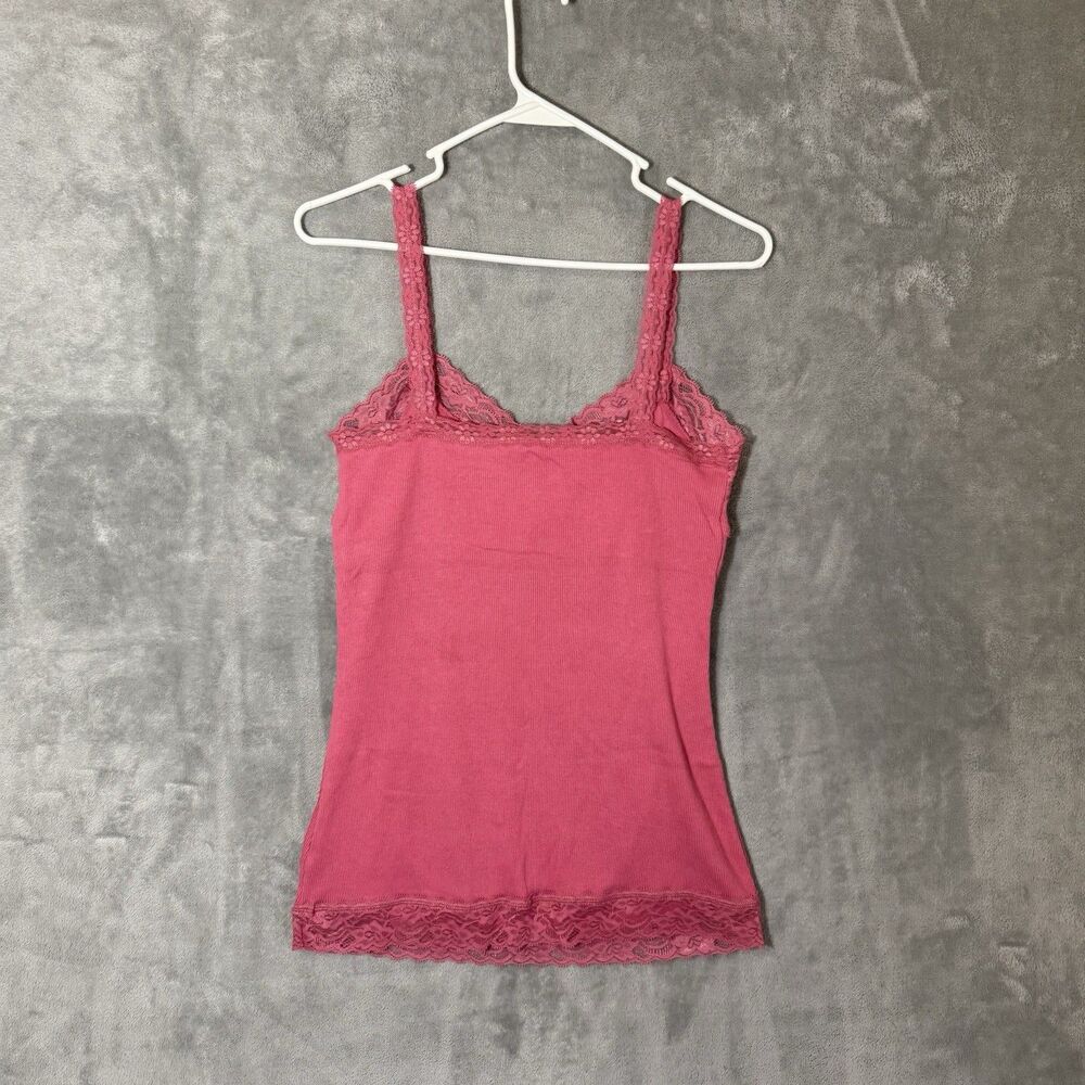 Vintage Y2K Lace Cami L Pink Fitted Built In Bra Cottage Fairy Core Lace Tank - Picture 4 of 7